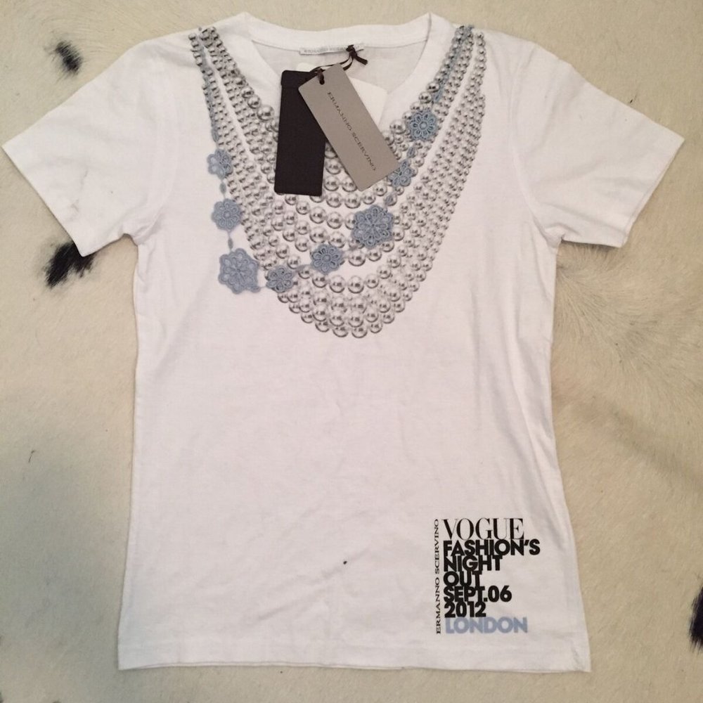 Ermanno Scervino Top Pearl bead/floral Necklace Print VOUGE t-shirt XS-S-M show